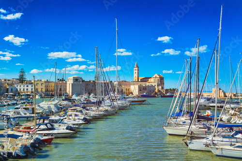 Photography View of a nice fishing harbor and marina in Trani, Puglia region, Italy
