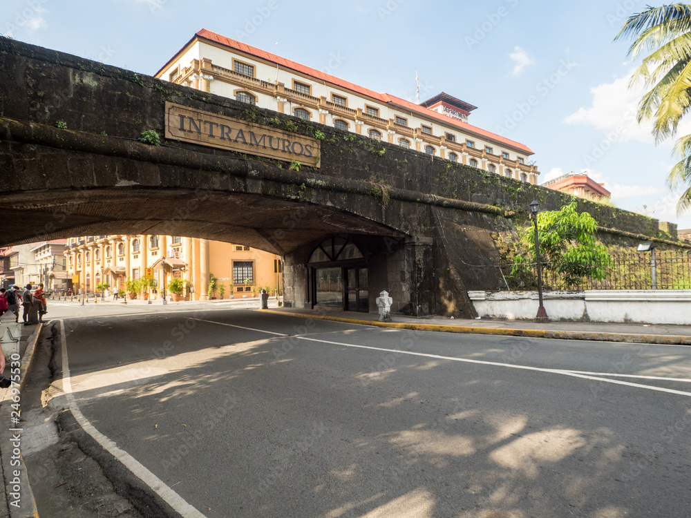 The historical citadel of Fort Santiago located in the old walled city of Manila, The district Intramuros, Philippines. November,2018