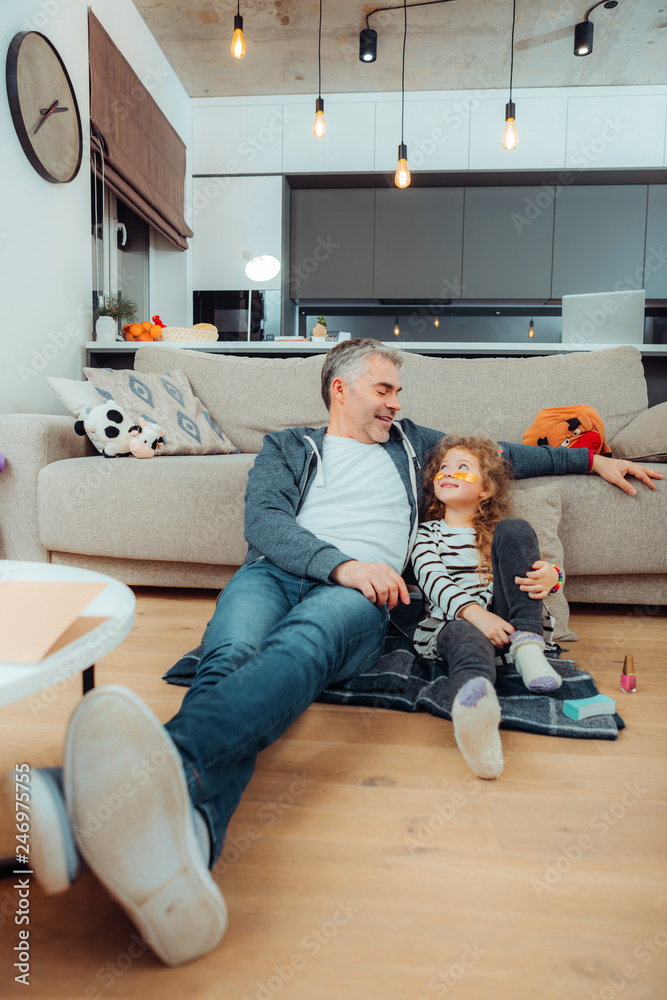 Pretty small long-haired girl with eye patches and her father feeling wonderful Pretty small long-haired girl with eye patches and her father feeling wonderful