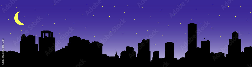 Silhouette of the city at night.