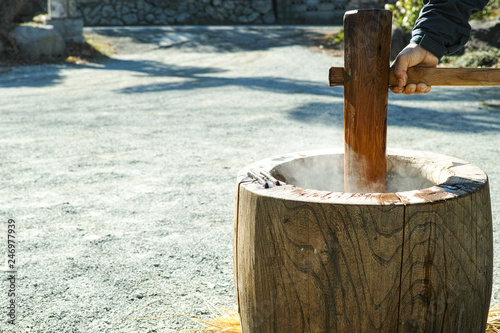 Canvas Print Pounding mochi early in the morning before the new year
