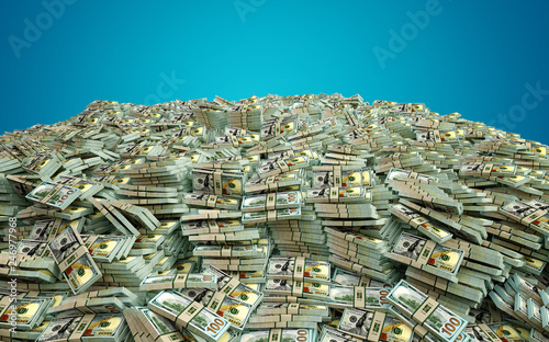Pile of new 100 Dollar bills - 3d rendering 