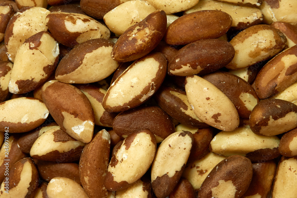 Close up picture of Brazil nuts, food background. top view Close up picture of Brazil nuts, food background. top view
