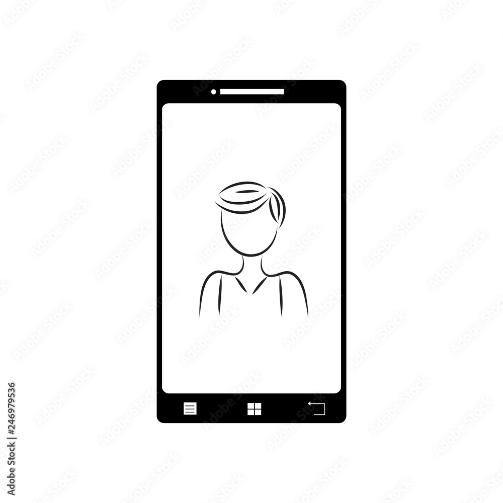 Illustration of mobil phone with anonymous man icon. Vector silhouette on white background. Symbol of telephone, cell phone, smartphone. Sign of people. Illustration of mobil phone with anonymous man icon. Vector silhouette on white background. Symbol of telephone, cell phone, smartphone. Sign of people.