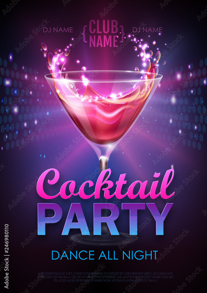 Disco Cocktail Party Poster Vector Illustration Stock Vector 