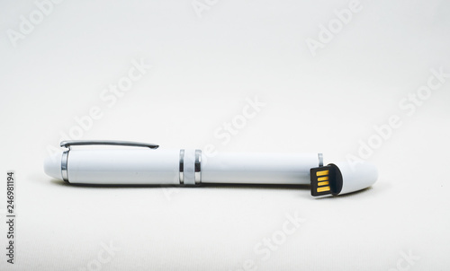 Luxury ball point pen on white background, business concept