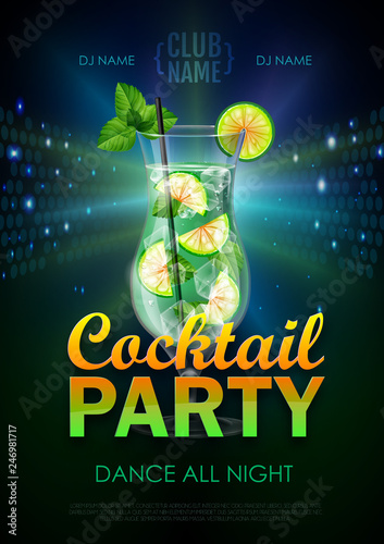 Disco cocktail party poster vector illustration
