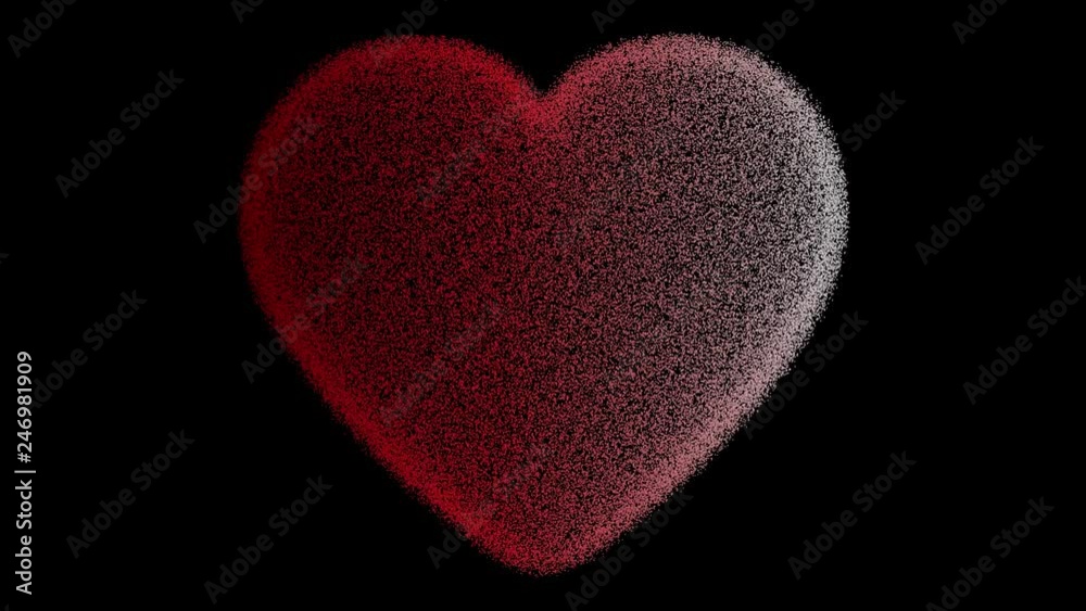 Red heart particles, exploding hearts. Symbol of love, concept of Valentine's, isolated heart on black screen. Red heart particles, exploding hearts. Symbol of love, concept of Valentine's, isolated heart on black screen.