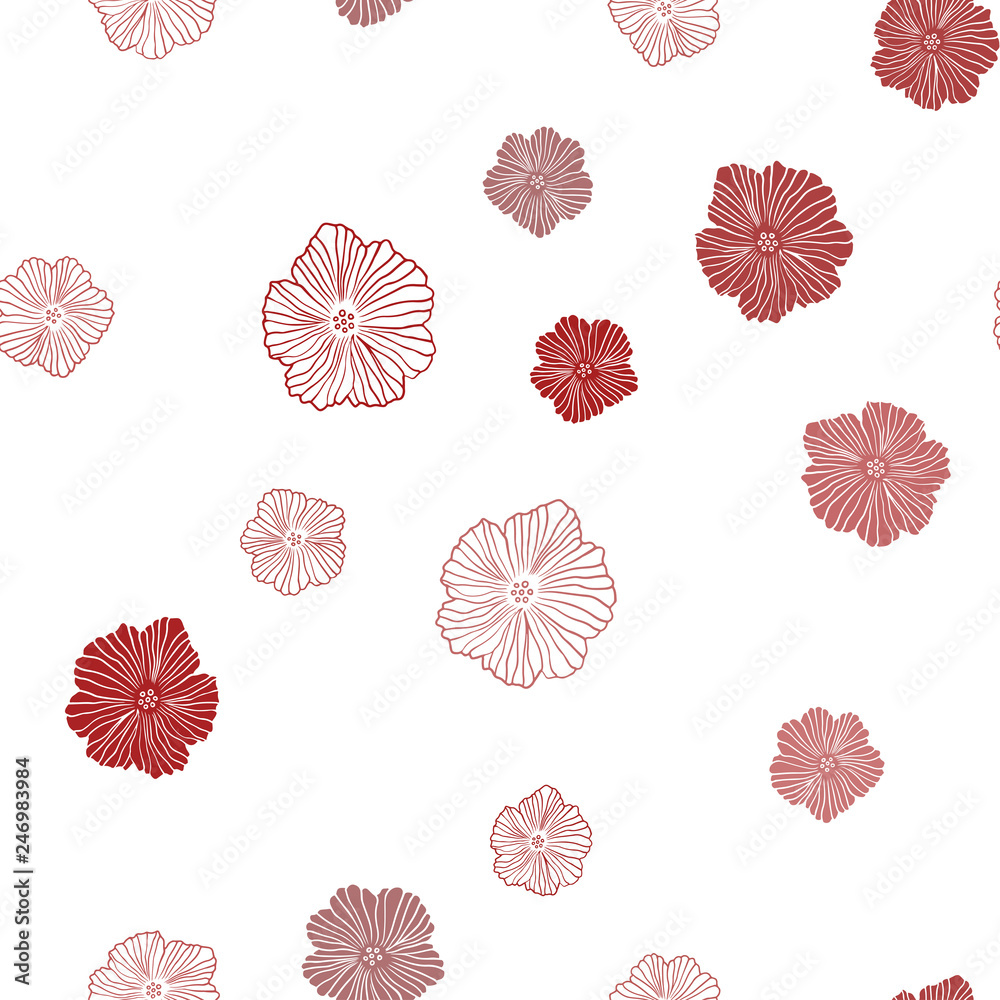 Dark Red vector seamless doodle background with flowers.