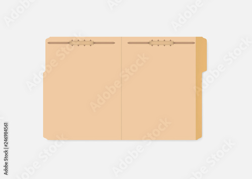 Open tabbed file folder with fastener to keep paper sheets, letter size