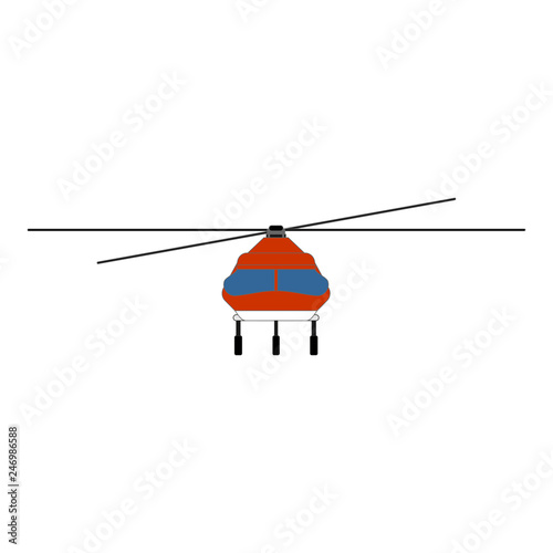 Fly red medical helicopter air transportation. Military copter vehicle. Vector illustration
