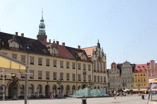 The old buildings around the Market Square in Wrocław, Poland (Rynek we Wrocławiu, Großer Ring zu Breslau) is a medieval market square in Wrocław