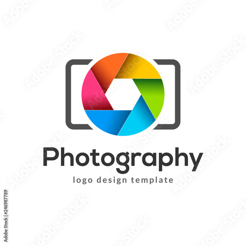 Photography logo template modern vector creative symbol. Shutter lens camera icon design element