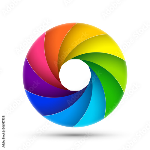 Camera shutter photography icon aperture. Focus vector colorful lens zoom digital design
