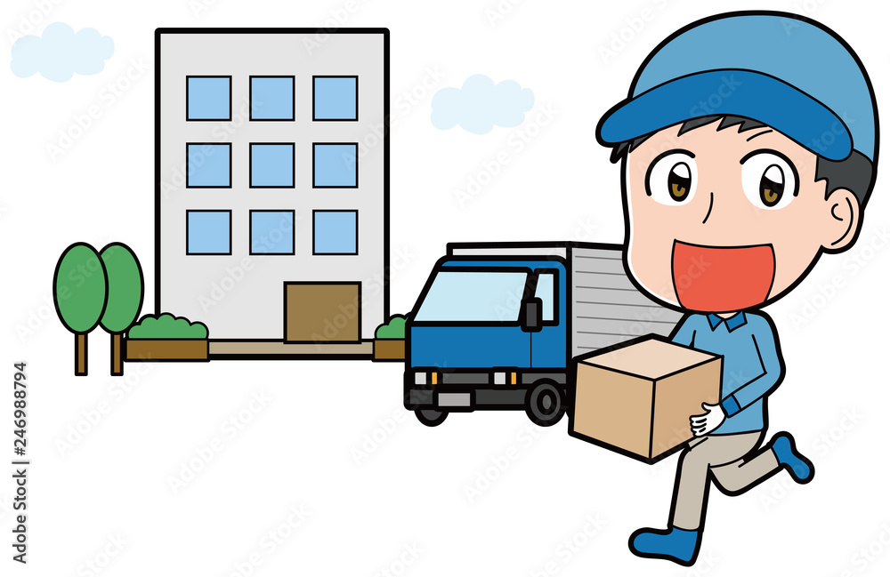 男性作業員とトラックのイラスト素材 集合住宅 Stock ベクター Adobe Stock