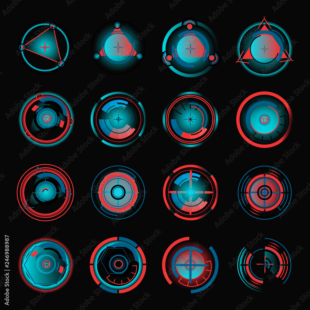 HUD interface radial diagram template set. Vector ui design ...
