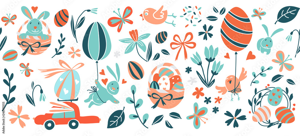 Funny Happy Easter eggs hunt seamless pattern frame border background Funny Happy Easter eggs hunt seamless pattern frame border background