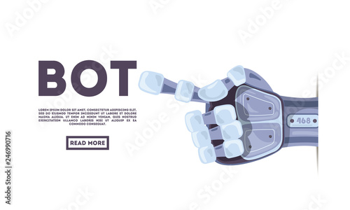 Robot hand gesture. Bot. Mechanical technology machine engineering symbol. Futuristic design concept. Vector illustration on the white background.