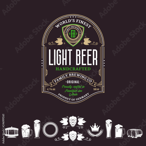 Vector vintage beer label and icons