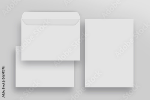Blank, Open Envelope C4 Mock Up and Blank Folder presentation template. Top View Mock-up.