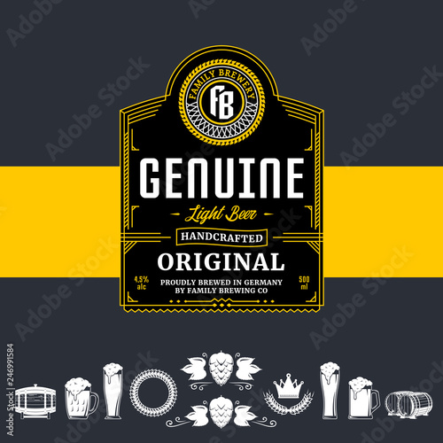 Vector vintage beer label and icons