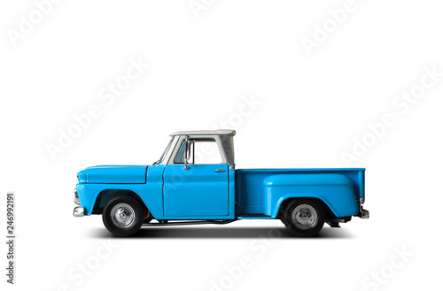 Retro blue pickup on a light background