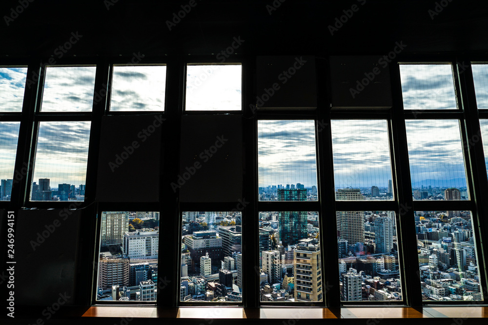 Fototapeta premium 東京タワー展望台の窓越しに見える東京の街並み