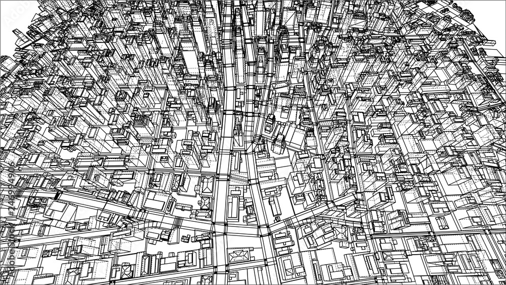 Wire-frame City, Blueprint Style