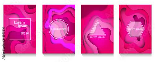 Modern abstract covers of A4 abstract color 3d paper art , colorful wave and fluid shapes pink background