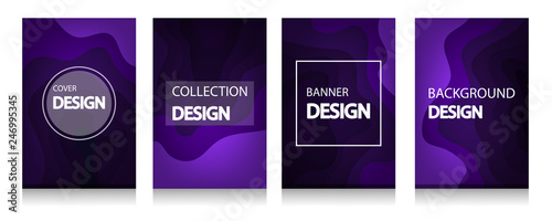 Modern abstract covers of A4 abstract color 3d paper art , colorful wave and fluid shapes violet background