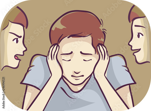 Teen Boy Symptom Hearing Voices Illustration