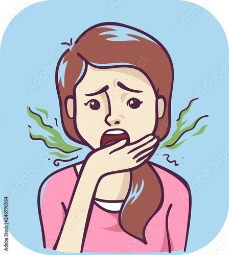 Teen Girl Symptom Bad Breath Illustration