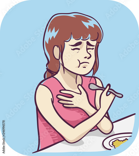 Teen Girl Symptom Difficult Swallow Illustration
