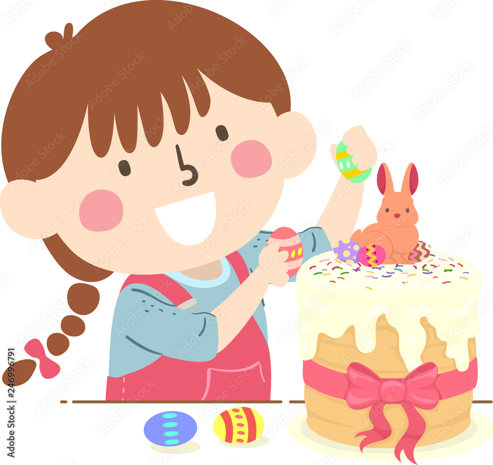Kid Girl Decorate Kulich Easter Cake Cake Ukraine Kid Girl Decorate Kulich Easter Cake Cake Ukraine