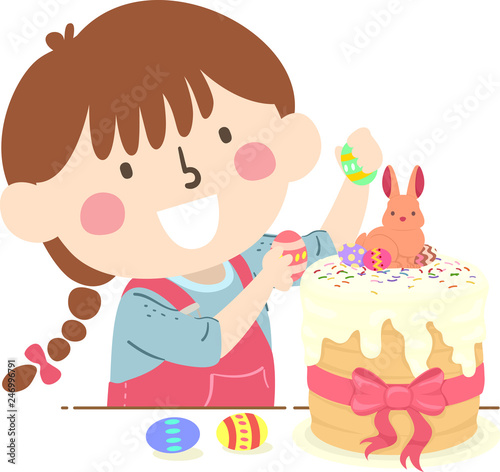 Kid Girl Decorate Kulich Easter Cake Cake Ukraine