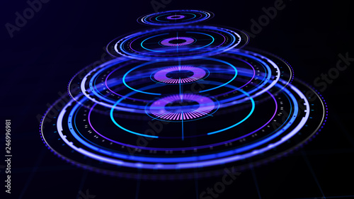 Futuristic control mechanisms on net background.Scientific futuristic interface. Round blue abstract radar concept.3D rendering.