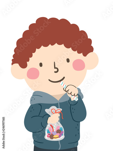 Kid Boy Bag Sweets Illustra...