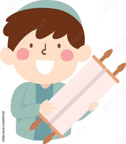 Kid Boy Jewish Holding Torah Illustration