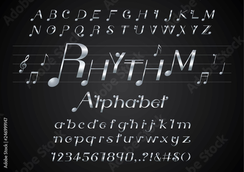 vector of music note font and alphabet