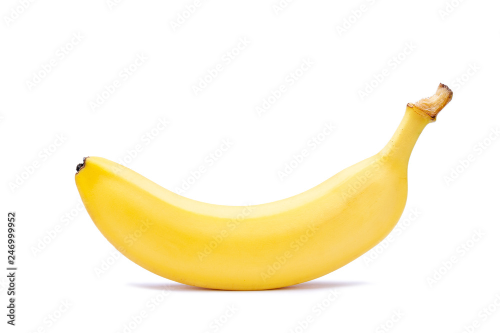 Single yellow ripe banana isolated on white background. Fiber fruits Single yellow ripe banana isolated on white background. Fiber fruits