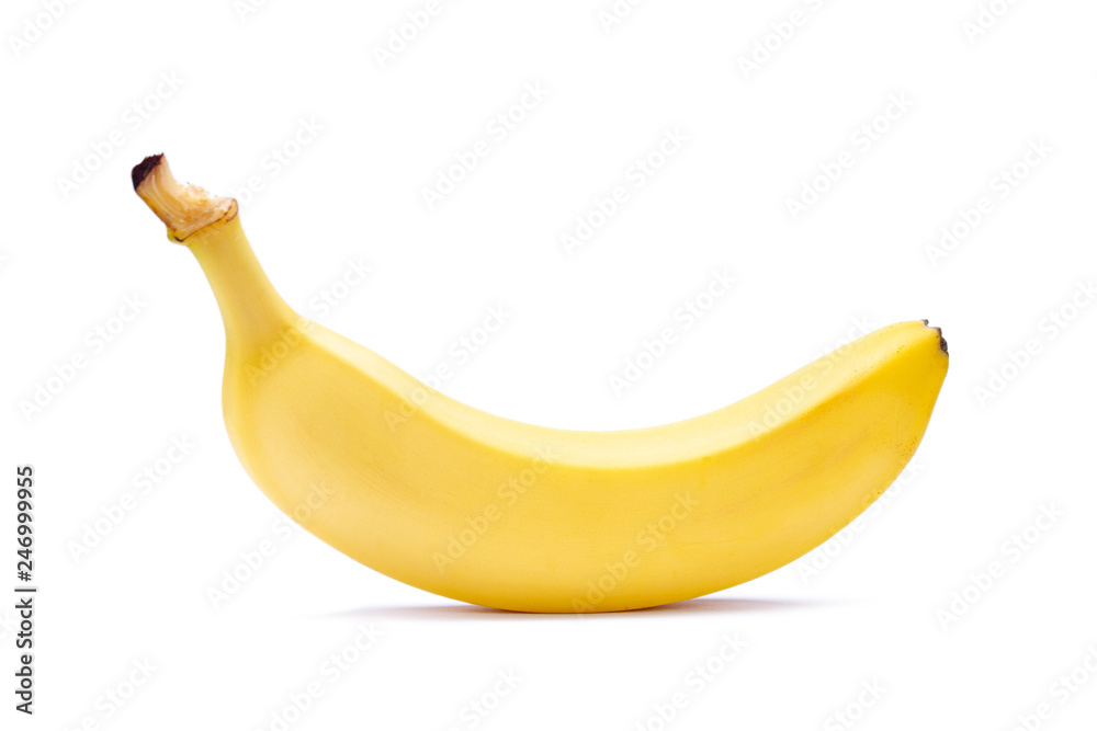 Single yellow ripe banana isolated on white background. Fiber fruits Single yellow ripe banana isolated on white background. Fiber fruits