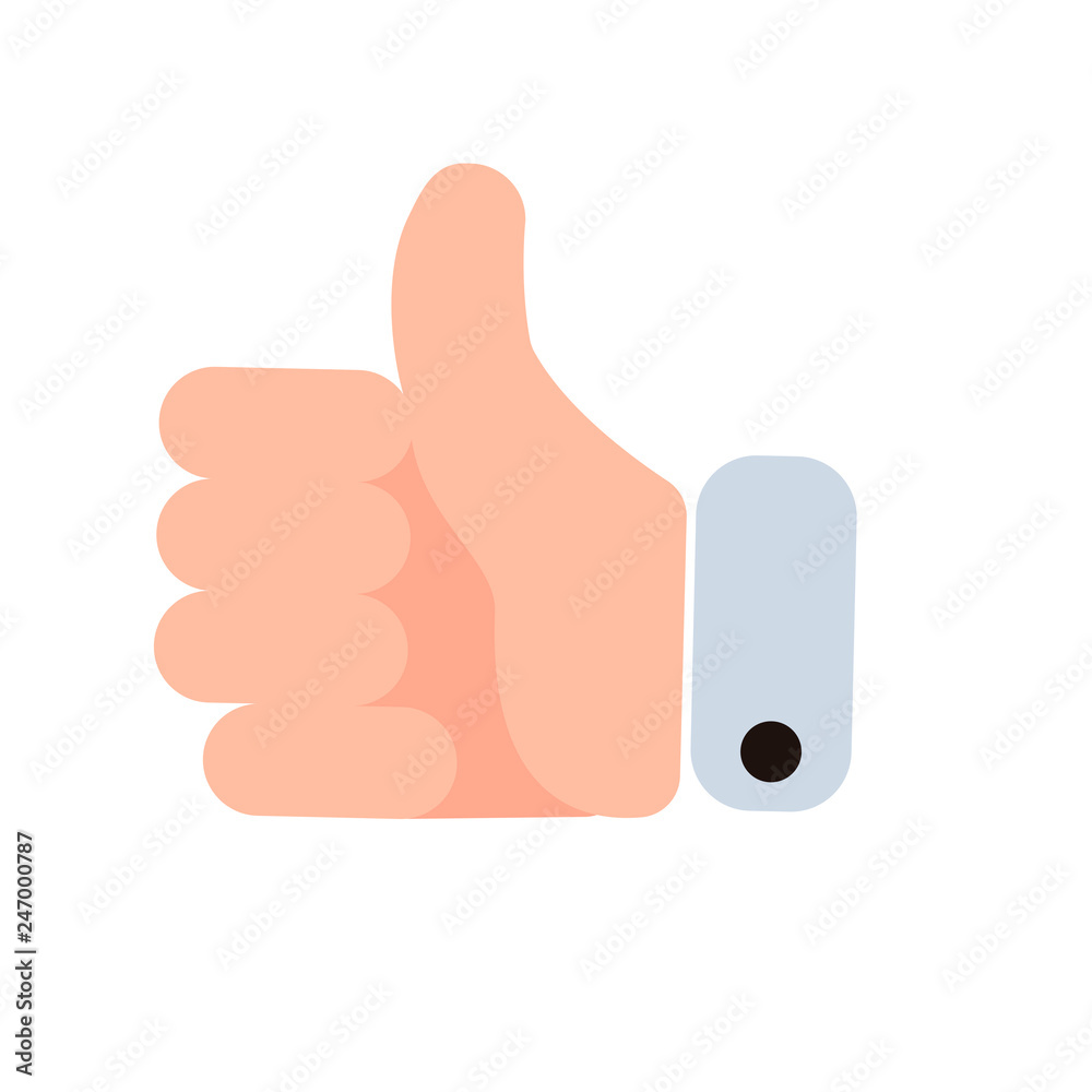Flat vector illustration of a hand showing a thumbs up