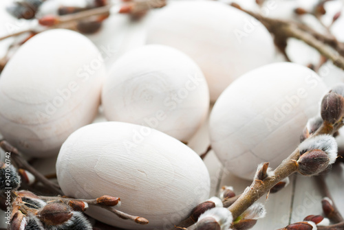 White painted wood eggs  Easter decoration