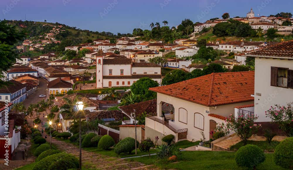 View of the city of Serra in the state of Minas Gerais just after sunset. Brazil.