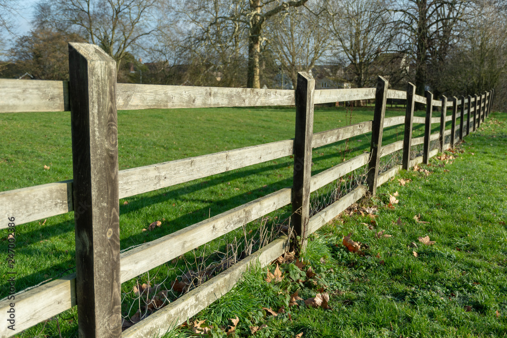 Wooden fence in parkland