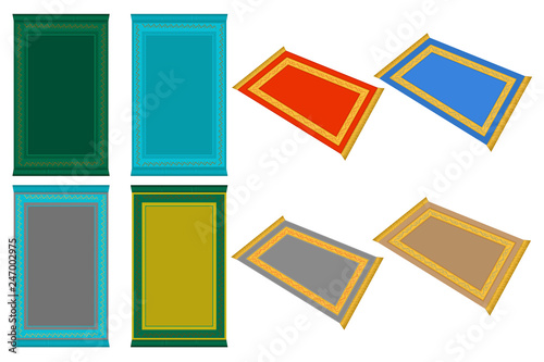 Illustration on theme big colored set different types of prayer rugs