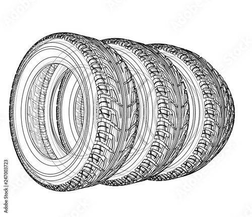 Car tires concept. Vector rendering of 3d