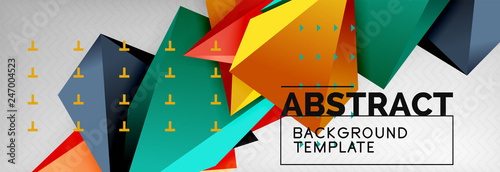Bright colorful triangular poly 3d composition, abstract geometric background, minimal design, polygonal futuristic poster template