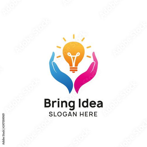 bring creative idea logo design template. hand and bulb icon symbol design