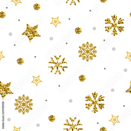 Elegant a flat Golden snowflakes seamless pattern.